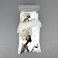 thumbnail image 1 of Floral Duvet Cover Set, Lady Holding a Bird Nature Themed Colorful Hairstyle, Bedding Set with Shams and Fitted Sheet, 3 Sizes, by Ambesonne, 1 of 3