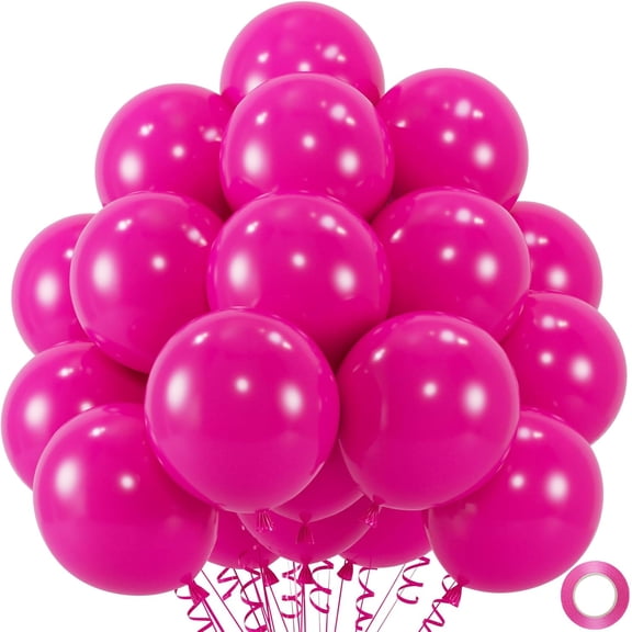 50pcs Hot Pink Balloons 12 Inch Vibrant Pink Latex Balloons For Bachelorette, Valentine‘s, Birthday, Wedding, Tropical Party Decorations (With Ribbon & Adhesive Glues)