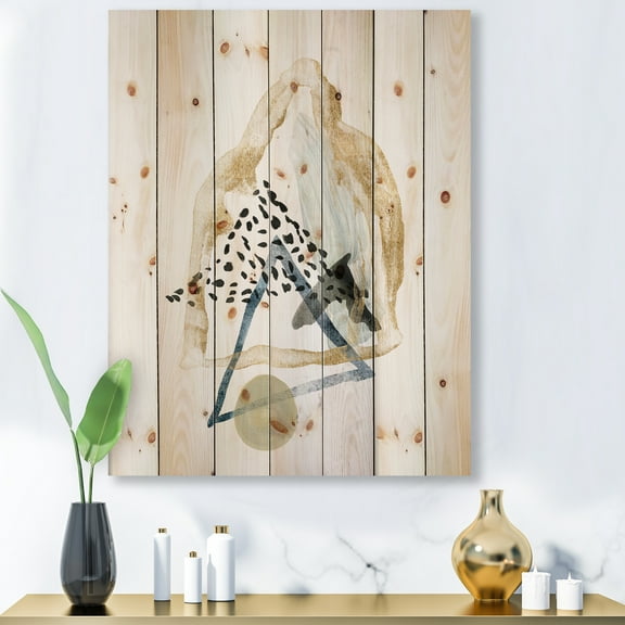 Designart 'Minimalistic Landscape of Moon With Mountains I' Modern Print on Natural Pine Wood