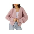 thumbnail image 2 of Women'S Chunky Knit Cardigan Sweater V-Neck Long Sleeve Button Casual Loose Cropped Cardigan Coat Pink L, 2 of 7