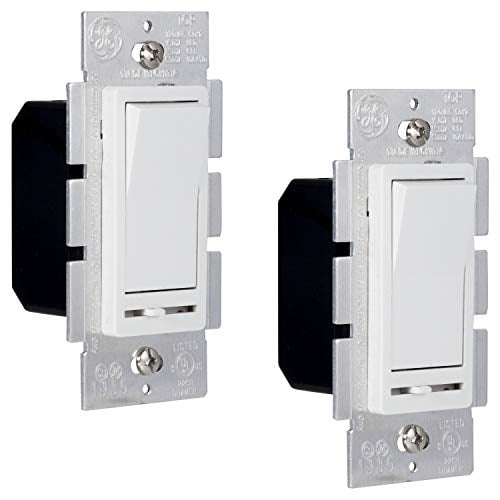 GE 2 Pack, Slide Dimmer Rocker Wall Switch, Single Pole, for Dimmable LED, CFL, Incandescent