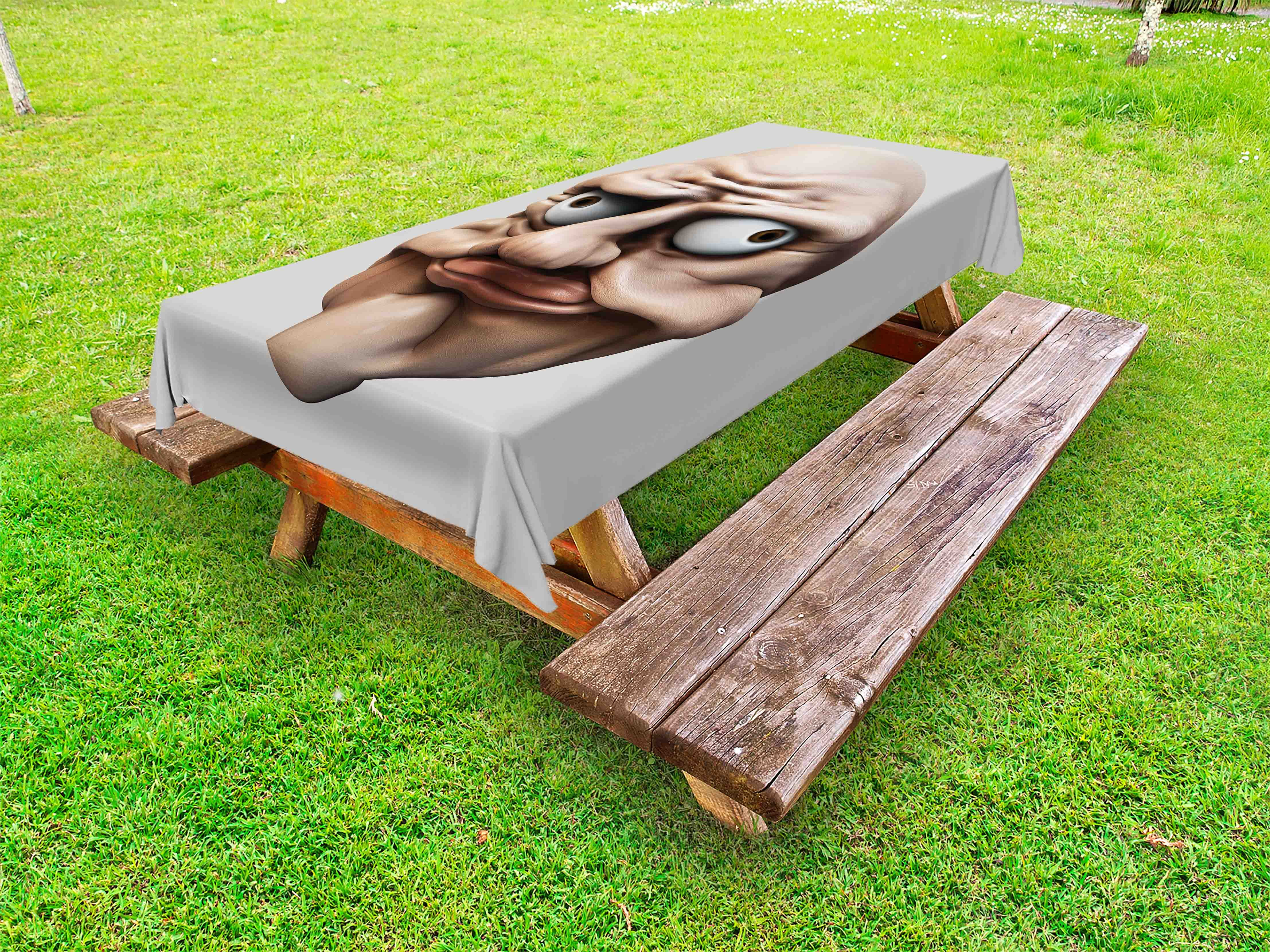 Humor Outdoor Tablecloth, Grumpy Troll Face with Trippy