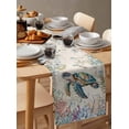 thumbnail image 6 of ERUNPONLY Blue Sea Turtle Coastal Table Runner - 36 Inch Long Vintage Summer Beach Coral Ocean Cotton and Linen Blended Dress Scarves Farmhouse Table Runner for Kitchen Dining, Coffee Table, 13"x36", 6 of 8
