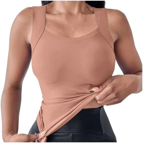 Timegard Tank Tops for Women with Built in Bra Summer Sleeveless Scoop Neck Slim Soft Basic Camis Tops Homewear