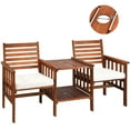 thumbnail image 4 of Gymax Causeuse en Bois d'Acacia pour Patio Extérieur, Ensemble de Conversation avec Table, Coussin Blanc, 4 of 10