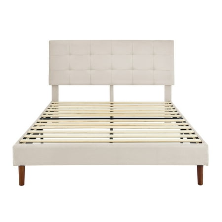 MUSEHOMEINC Tufted Upholstered Platform Bed Frame with Adjustable Height Headboard Queen