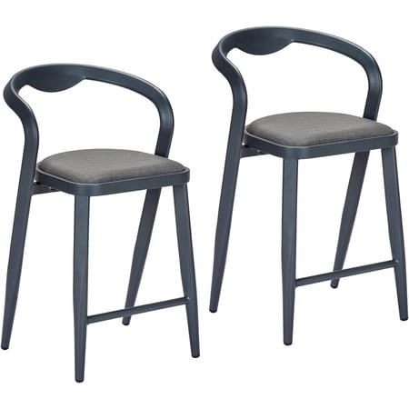 Bar Stools Set of 2 Kitchen Breakfast Stools with Upholstered 36.5 Inch Bar Stools for Kitchen Counter Pub Bistro Coffee Shops Restaurant Blue Grey Color