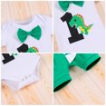 thumbnail image 5 of FYMNSI Baby Boy Dinosaur 1st First Birthday Party Cake Smash Outfit Cotton Short Sleeve Romper Y-Back Suspenders Shorts Pants 3pcs Set Photo Props Summer Clothes 6-12 Months Green, 5 of 7