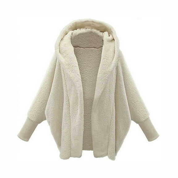 YDDIAN Hooded Fleece Jacket for Women Oversized Batwing Cardigans Open Front Bed Jacket Hooded Winter Coats Hooded Coat White 3XL