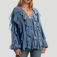thumbnail image 2 of Women's Fashionable Color Layered Decorative V Neck Long Sleeve Shirt Cardigan Sweaters for Women, 2 of 2