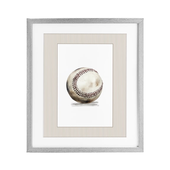 Stupell Industries Vintage Sports Baseball Gray Framed Print Under Glass, design by Christine Simpson Art
