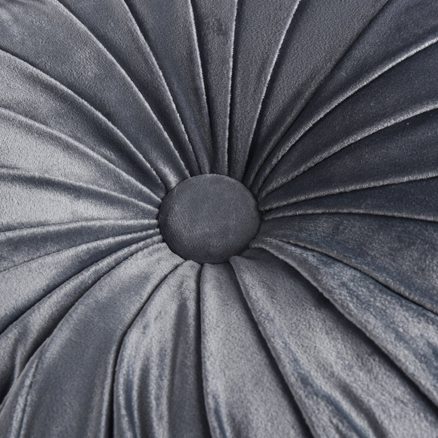 HIG Set of 2 Pumpkin Pleated Round Throw Pillows, Soft Velvet, Dark Gray, 14.5" Diameter