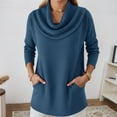 thumbnail image 2 of Fall Womens Sweater Solid Cowl Neck Long Sleeve Knitted With Pocket Fall Sweaters Blue, 2 of 4