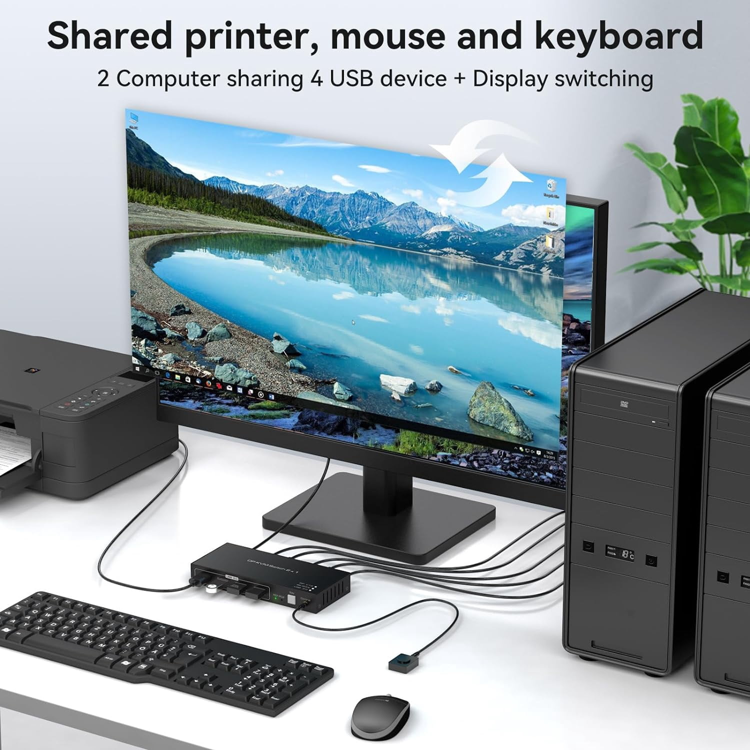 2 Port Displayport KVM Switch Support 8K60Hz 4K120Hz, USB 3.0 DP1.4 KVM Switch for 2 Computers Share 1 Monitor with 4 Port USB 3.0 Hub Includes Desktop Control and 2xUSB Cables