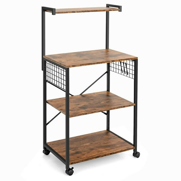 Resenkos 4-Tier Kitchen Baker’s Rack on Wheels, Storage Rack Microwave Oven Stand for Spices, Pots, and Pans