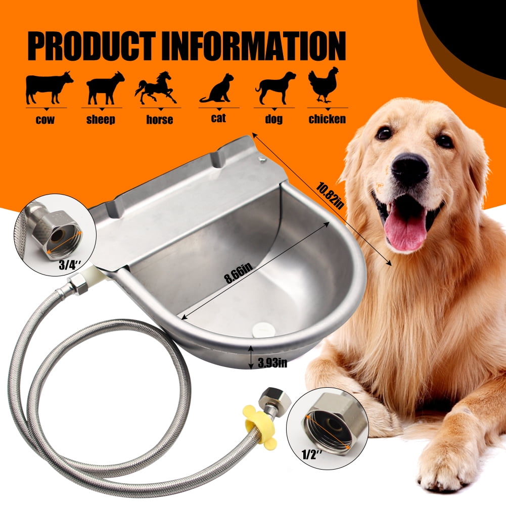 Automatic Animal Drinking Water Bowl with Float Valve,304 Stainless Steel Livestock Dispenser Waterer with Drainage Hole,Includes Water Bowl,3/4''Water Hose,2 Float Valves and Mounting Bolts