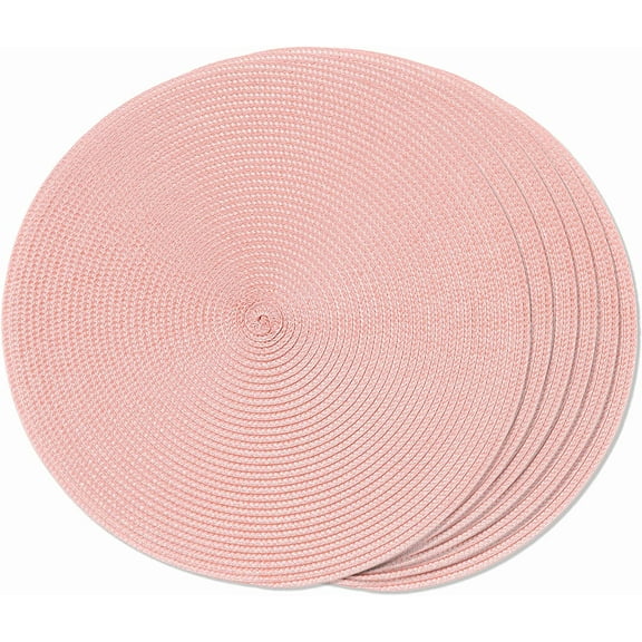 Set of 6 15-inch Pink Round Woven Placemats Washable Non-slip Table Mats