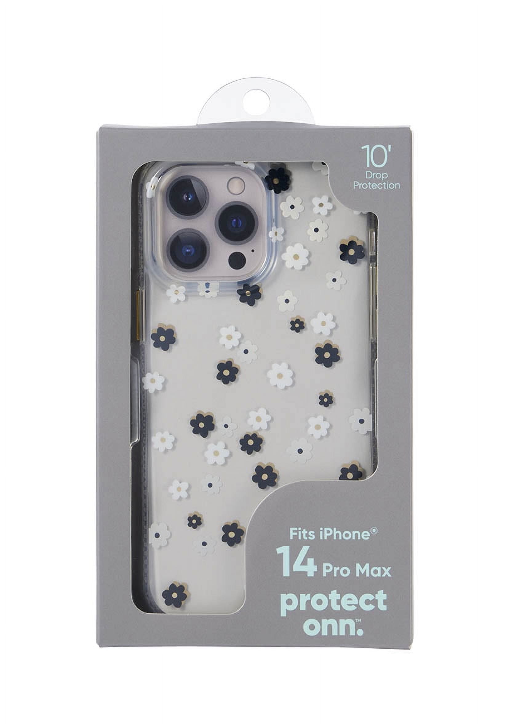 onn. Black & White Ditsy Floral Phone Case for iPhone 14 Pro