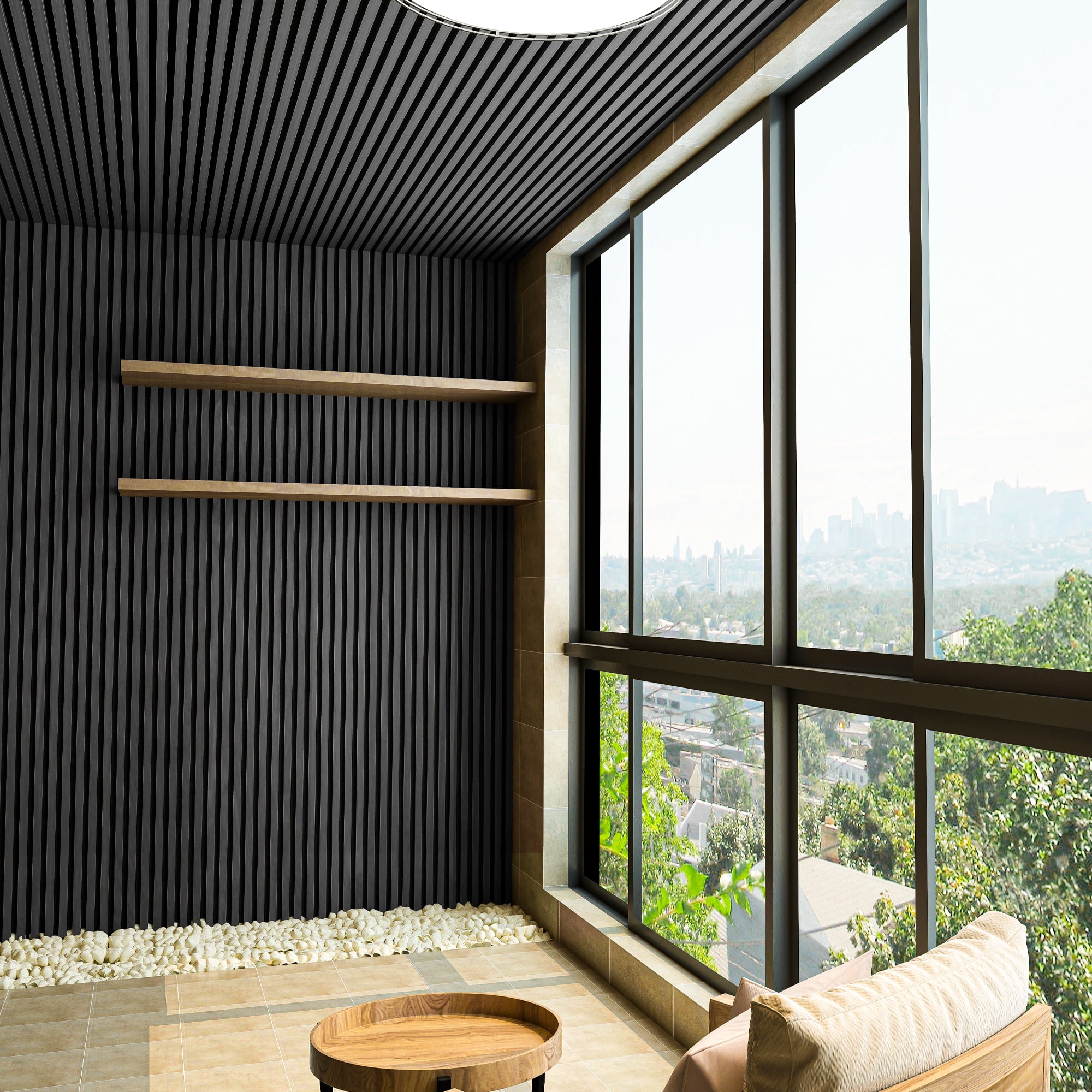 2PCS 24''x94.5'' Wood Slat Acoustic Wall Paneling for Interior and Ceiling Decor,31Sq.ft,Black Wood