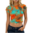 thumbnail image 2 of LEKWK Short Sleeve Crop Tops for Women Loose Fit Floral Printed Casual Shirts Crew Neck Lightweight Comfy Summer Tops Fashion Beach Vacation Outfits, 2 of 5