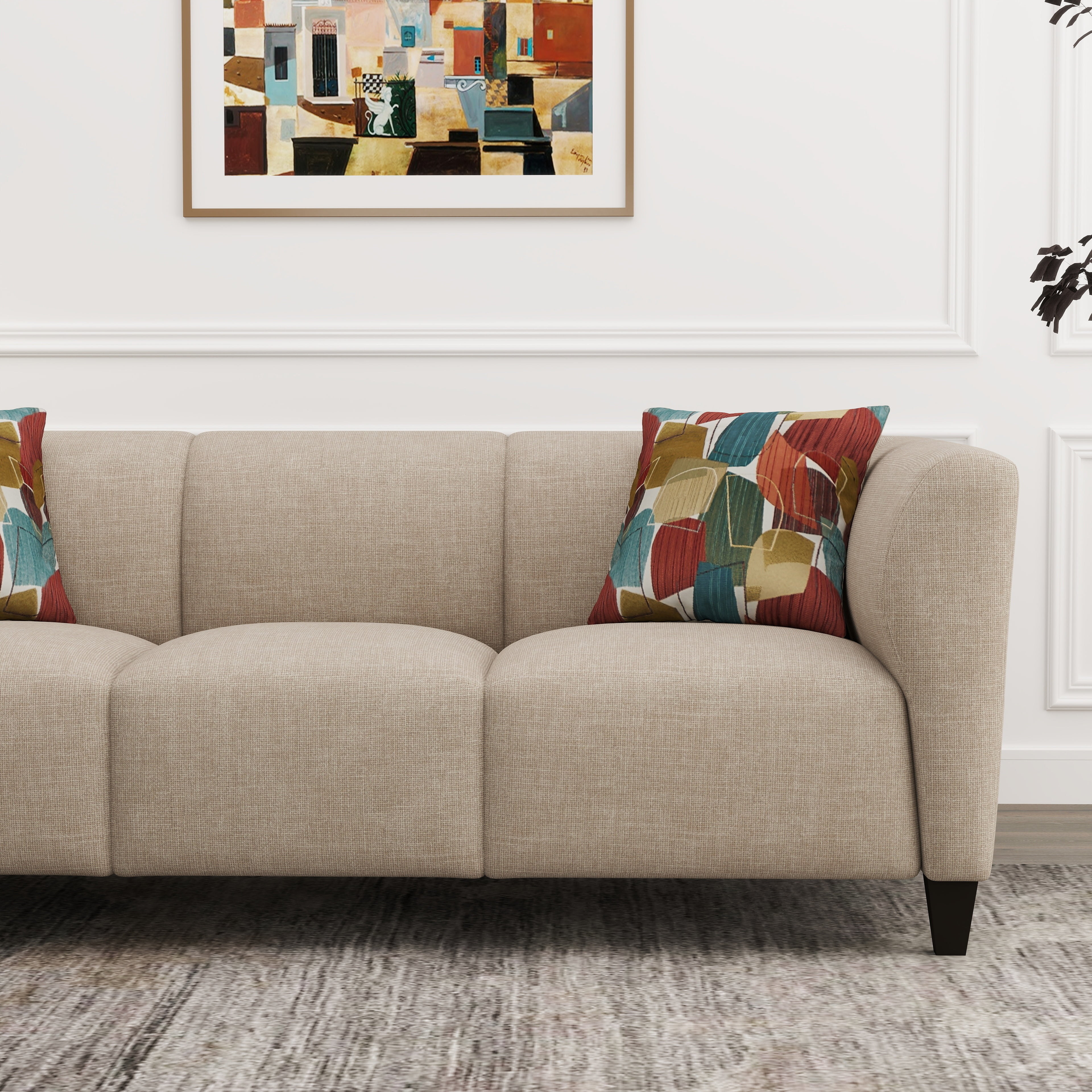 Roundhill Furniture Della Upholstered Stationary Sofa, Beige