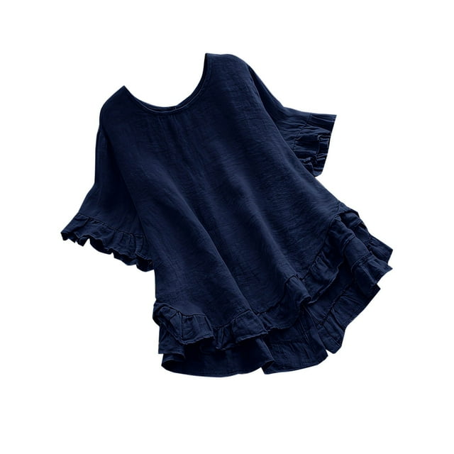 Timegard Womens Tops Scoop Neck Short Sleeve Ruffle Lightweight Tee Summer Casual Loose Top Blouse