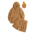 thumbnail image 4 of BRELIL Women Plus Size Two Piece Set Hoodie Shorts Matching Lounge Set Casual Summer Outfits Solid Tracksuit Travel Vacation Loungewear, Khaki L, 4 of 8