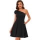 thumbnail image 1 of Vestido de fiesta cóctel oscilante línea A con bolsillos un hombro sin tirantes mujer Allegra K Negro XS, 1 of 5