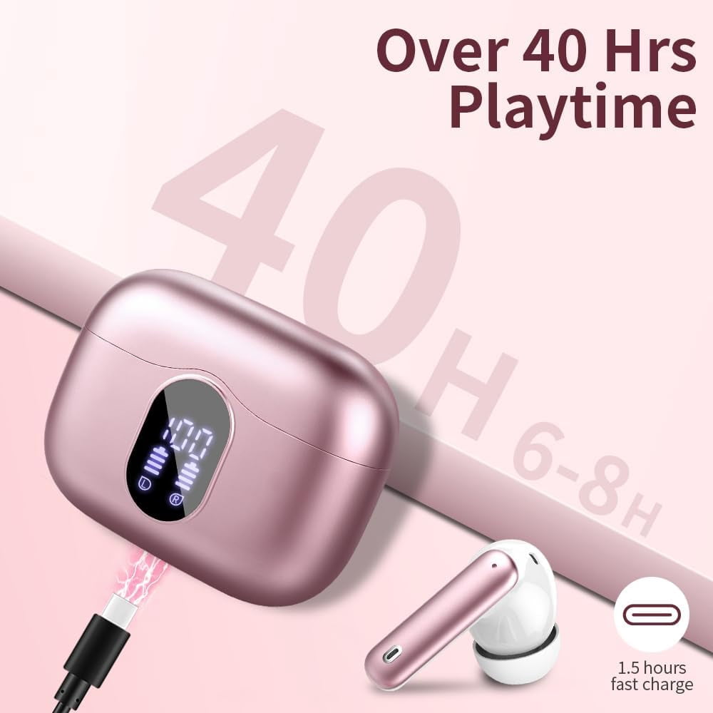 Bluetooth 5.4 Wireless headphone LED display bass stereo headphone, noise reduction microphone IP7 waterproof durable battery life, laptop phablet mobile phone fitness sports green
