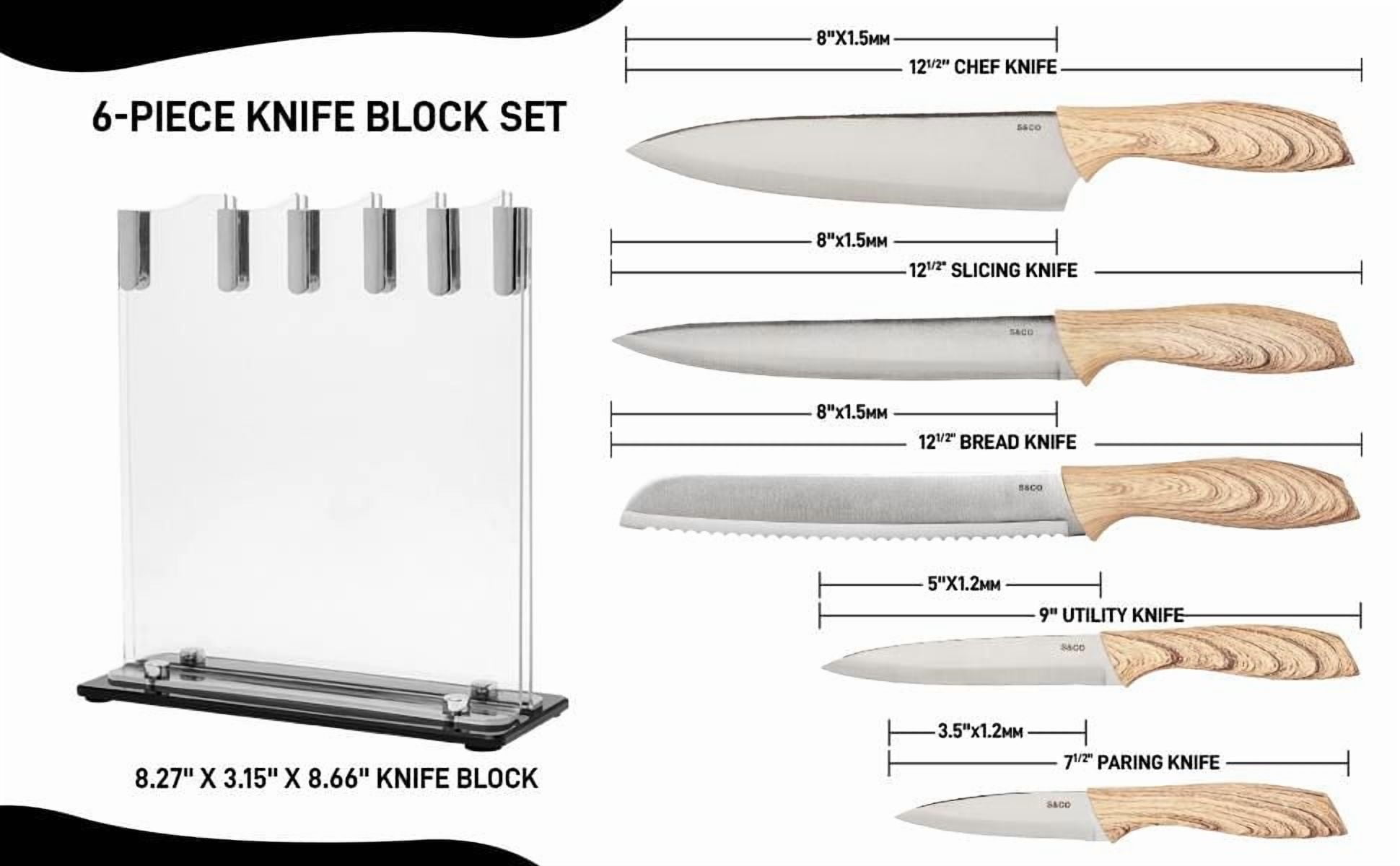 6-Piece Kitchen Knife Set with Wood Grain Handles and Acrylic Stand – Seville Collection