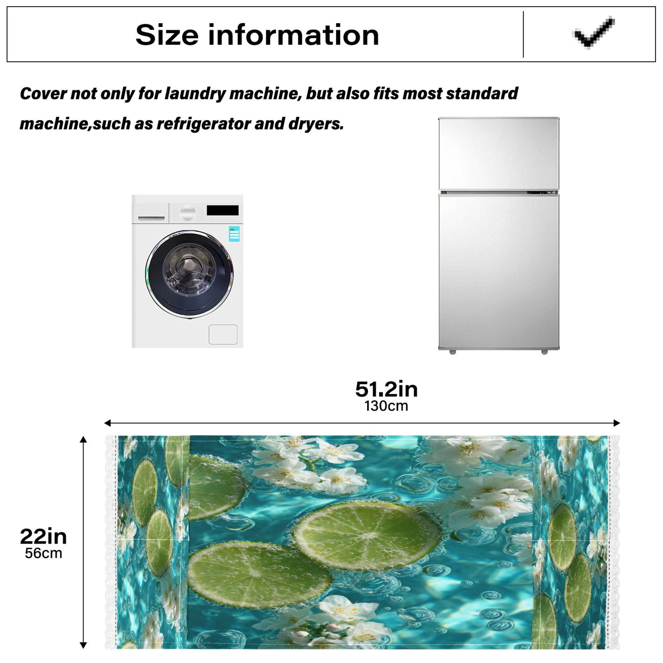 Washing Machine Cover 51.2x22in, Durable Polyester Dust Cover with Lace Trim and Side Pocket for Appliances Lemon White Flower
