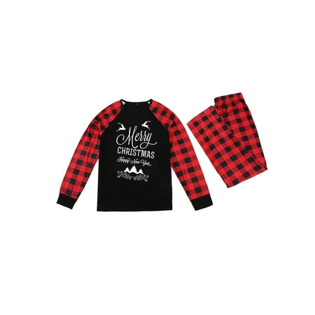 

LisenraIn Family Christmas Parent-child Plaid Letter Print Pajamas Xmas Set