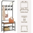 thumbnail image 3 of Coat Rack Shoe Bench, 3-Tier Storage Shelf and 8 Hooks Removable, 3-in-1 Hall Tree Shoe Rack for Entryway, Industrial Accent Furniture with Steel Frame, Multifunctional Hallway Organizer, 3 of 5