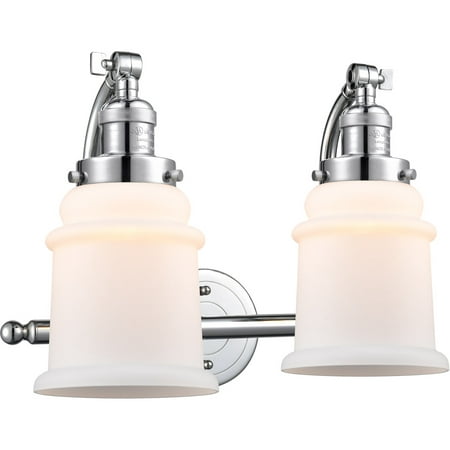 

Polished Chrome Tone Bathroom Vanity 18 Wide Matte White Glass Steel/Cast Brass Medium Base LED 2 Light Fixture