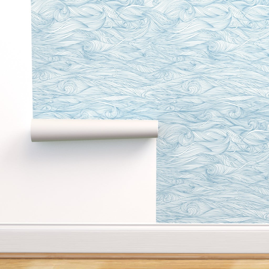 Peel-and-Stick Removable Wallpaper Abstract Blue Waves Lines Swirls