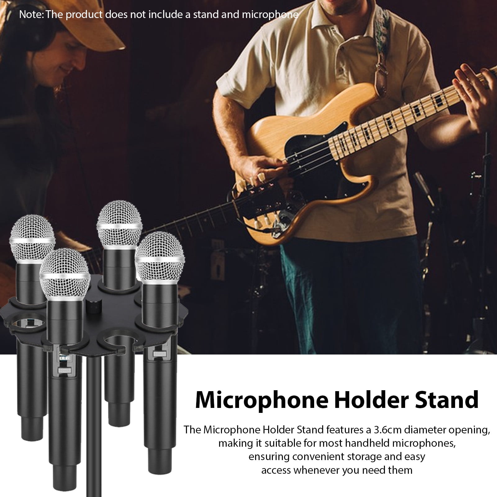 LAZIOEGR 8 Hole Microphone Holder Stand, Silicone Lined Handheld Mic Storage Rack, Carbon Steel Tray Organizer for Home Studio KTV Live Streaming, Black (9.84 inches / 25 cm)