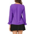thumbnail image 4 of INSPIRE CHIC Women's Ruffle Blouse Wear-to-Work Elegant V Neck Long Sleeve Dressy Top XL Dark Purple, 4 of 9