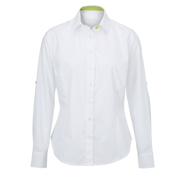 Alexandra - Camisa de trabajo con mangas enrollables para mujer (Blanco/Lima)
