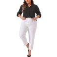 thumbnail image 2 of Agnes Orinda Women's Plus Size Dressy Casual Shirts Button Up Notch V Neck Long Sleeve Work Office Blouses Tops 3X Black, 2 of 5