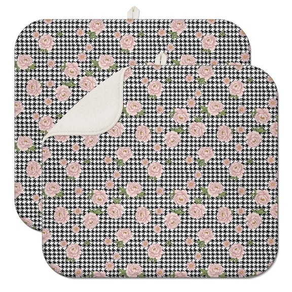 Pioneer Flower Floral Print Pattern Kitchen Dish Drying Mat 1 Pack, Ultra Absorbent Microfiber Drainer Mat, 16"x18"