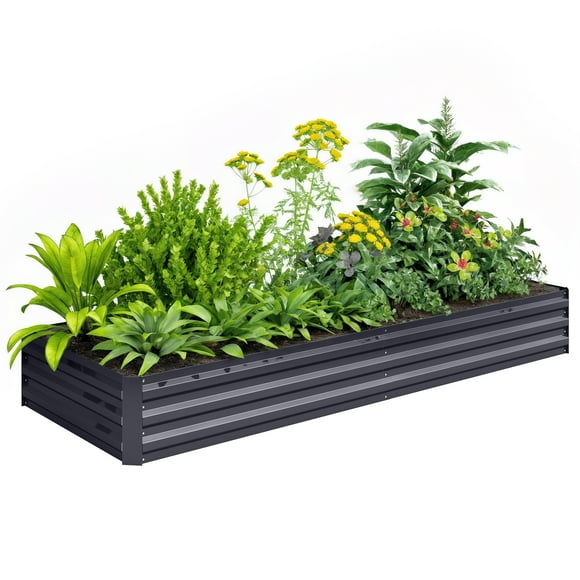 Outsunny 95" x 36" x 12" Galvanized Raised Garden Bed for Flowers, Grey