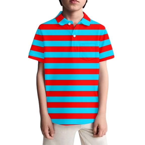 Kiijoy Polo Shirt for Toddler Boys Short Sleeve Striped Shirt Casual Summer Top, Sizes 3-4