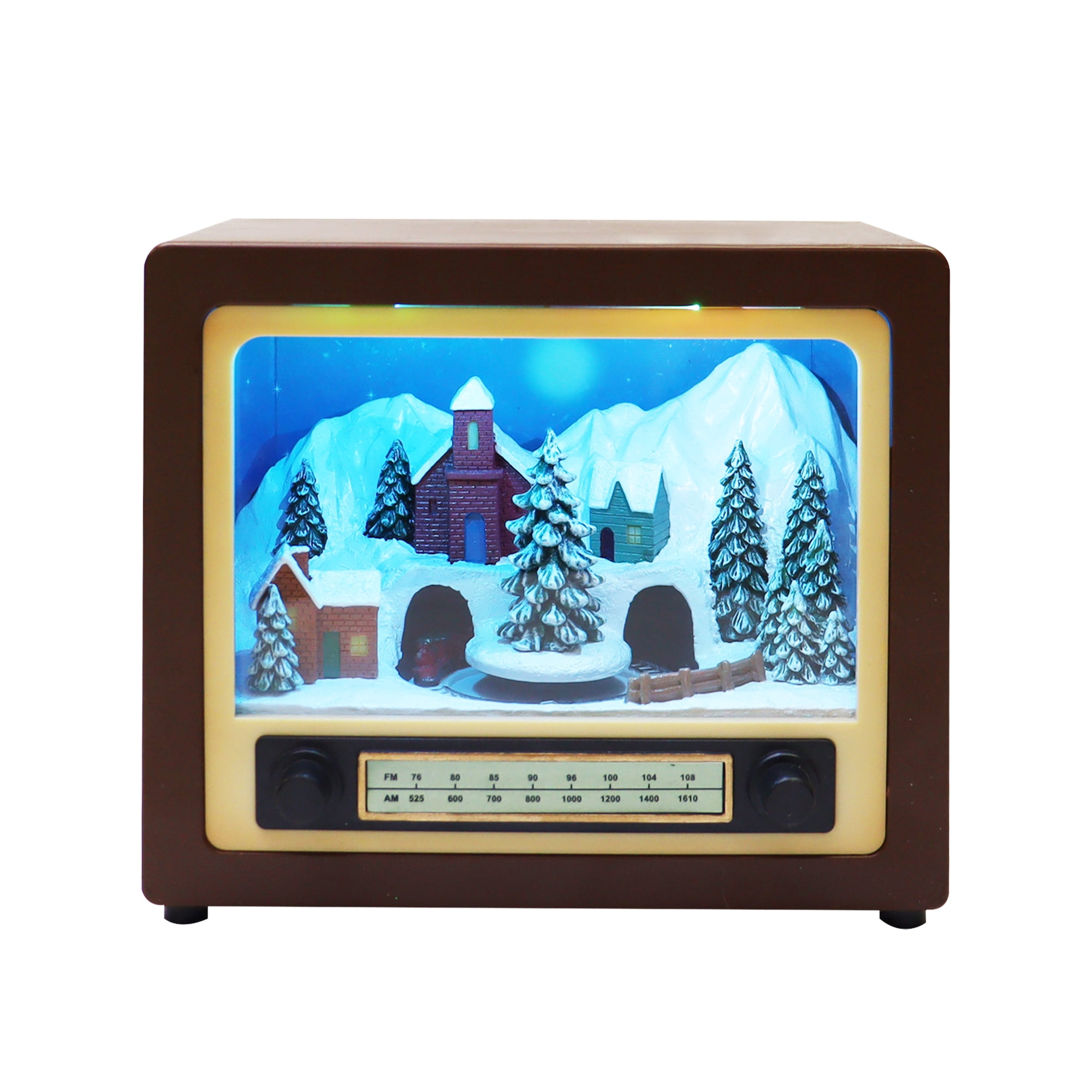 Holiday Time 5.3"H Christmas Decor Brown Retro Vintage Radio Box