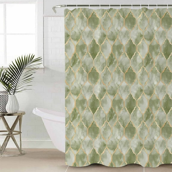 Sage Green Geometric Waterproof Fabric Shower Curtain, Modern Morocco Abstract Art Shower Curtain for Bathroom Curtains Bathtubs Hotel Washable Shower Curtains with 12 Hooks Stall 54x78in