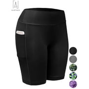 Gustave Women's High Waist Yoga Shorts with Pockets Quick-dry Running Athletic Workout Shorts Tummy Control Leggings Short Pants "Black, L"