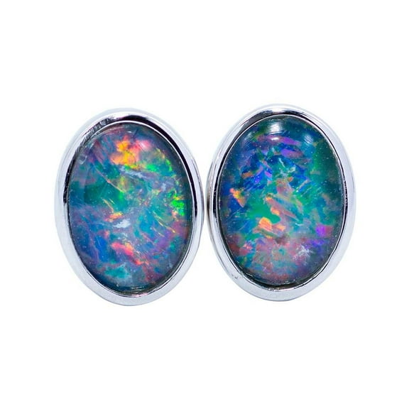 A STAR IS BORN STERLING SILVER AUSTRALIAN BLACK OPAL STUD EARRINGS