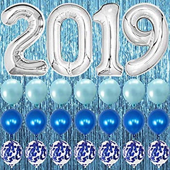 Large Blue 2019 Balloons 7 Blue Latex Balloons 7 Blue Confetti Balloons 2019 Graduation Decorations Blue and White Blue Foil Fringe Curtain Backdrop Blue Graduation Party Supplies 2019 