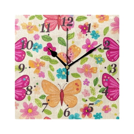 7.78in Wildflowers and Butterflies Square Wall and Table Clock Dual Use Vintage Design in Black or Gold