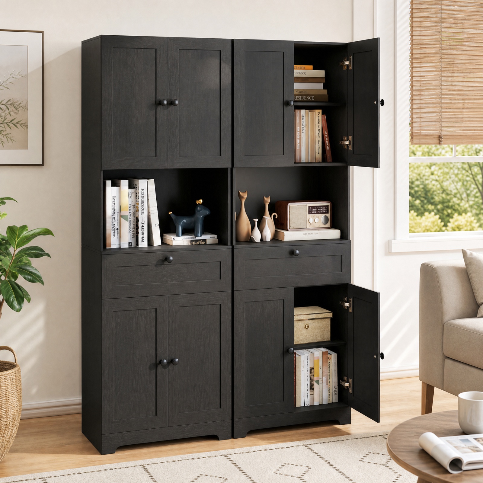 Furnibear 67.5 Inch Tall Modern Freestanding Floor Storage Cabinet with 4 Doors and 1 Drawer for Living Room Bedroom Entryway Hallway Storage, Black