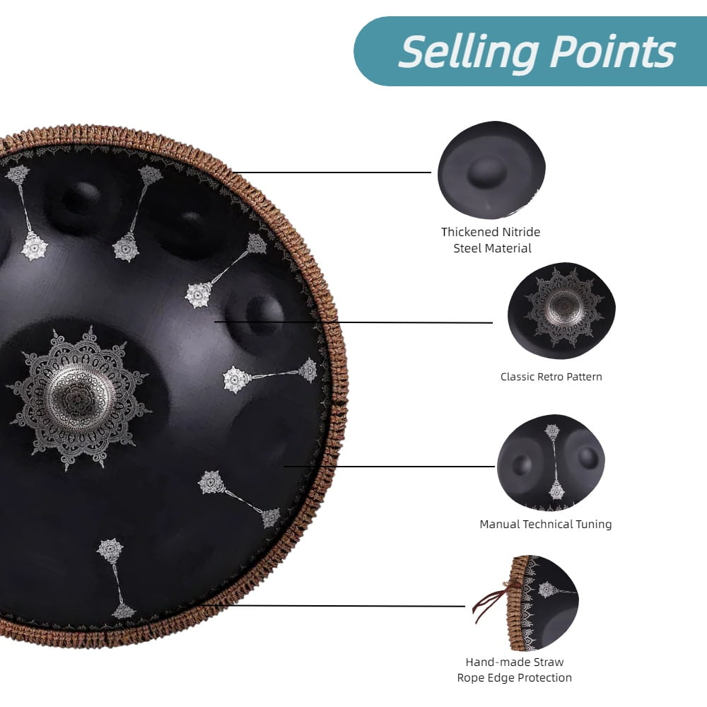 Handpan Drum Sets Classic Black 22inch Handmade 12notes Handpan for Professional Performance
